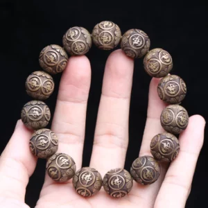 Natural Ebony Wood Meditation Bracelet, 15MM Beads - Image 1