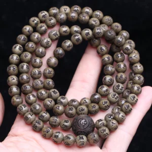 Natural Ebony Wood Meditation Bracelet, 15MM Beads - Image 6