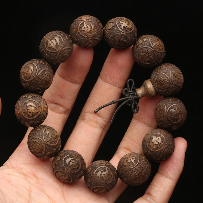 Natural Ebony Wood Meditation Bracelet, 15MM Beads