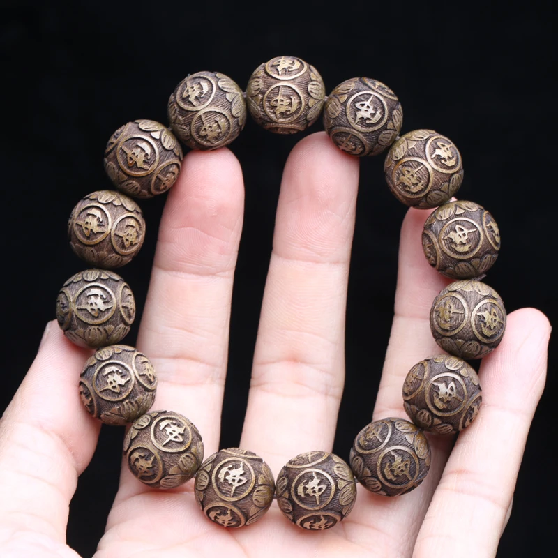 Natural Ebony Wood Meditation Bracelet, 15MM Beads
