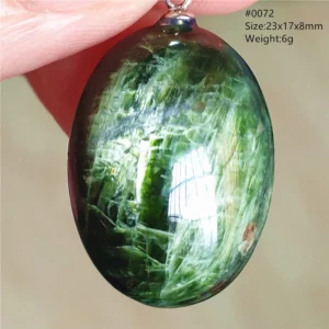 Natural Green Diopside Cat Eye Oval Pendant Necklace - Image 2