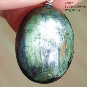 Natural Green Diopside Cat Eye Oval Pendant Necklace - Image 29