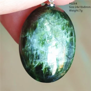 Natural Green Diopside Cat Eye Oval Pendant Necklace - Image 12