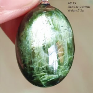 Natural Green Diopside Cat Eye Oval Pendant Necklace - Image 14