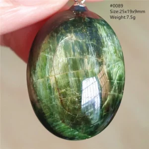 Natural Green Diopside Cat Eye Oval Pendant Necklace - Image 30
