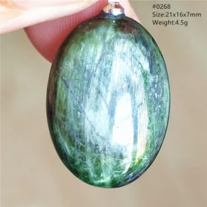 Natural Green Diopside Cat Eye Oval Pendant Necklace - Image 42