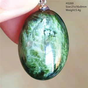 Natural Green Diopside Cat Eye Oval Pendant Necklace - Image 47