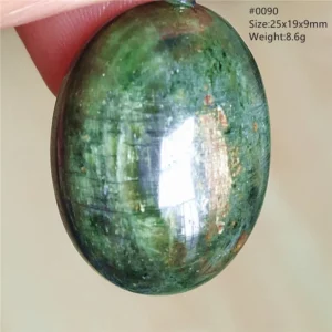 Natural Green Diopside Cat Eye Oval Pendant Necklace - Image 36