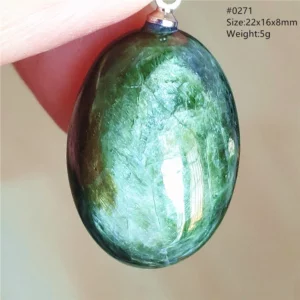 Natural Green Diopside Cat Eye Oval Pendant Necklace - Image 45