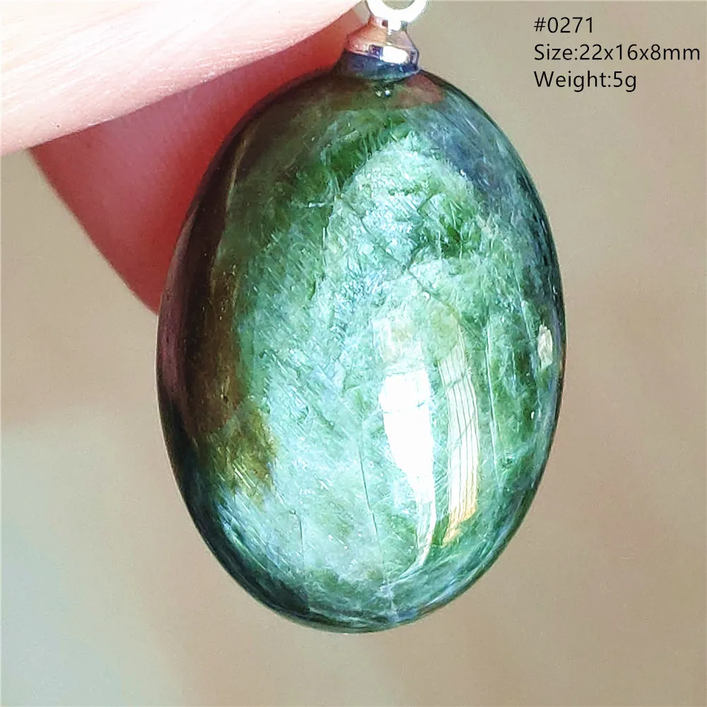 Natural Green Diopside Cat Eye Oval Pendant Necklace