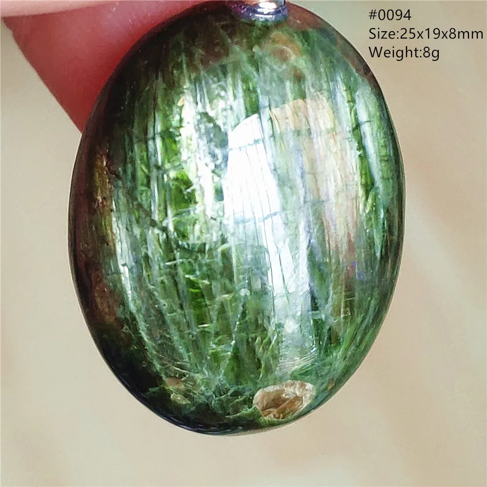 Natural Green Diopside Cat Eye Oval Pendant Necklace