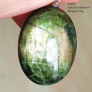 Natural Green Diopside Cat Eye Oval Pendant Necklace - Image 24