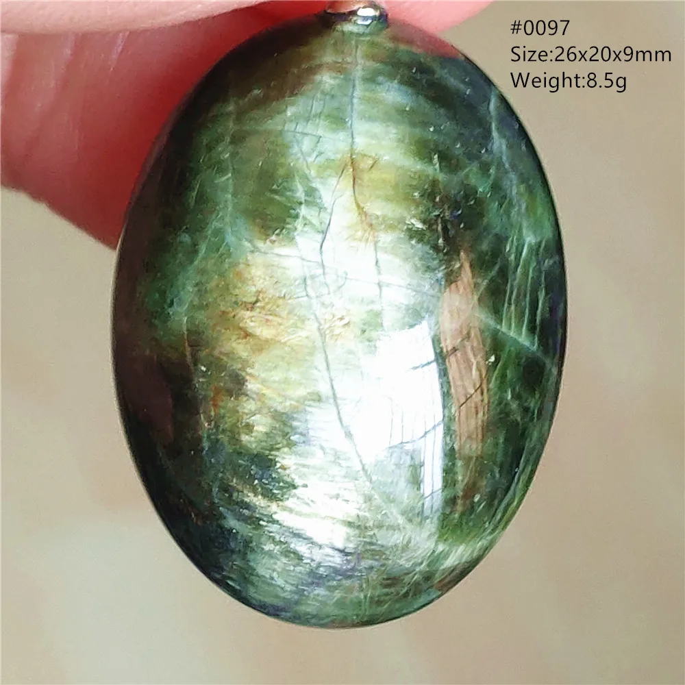 Natural Green Diopside Cat Eye Oval Pendant Necklace