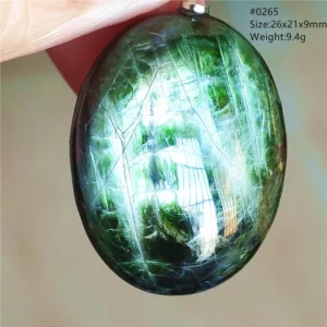 Natural Green Diopside Cat Eye Oval Pendant Necklace - Image 43