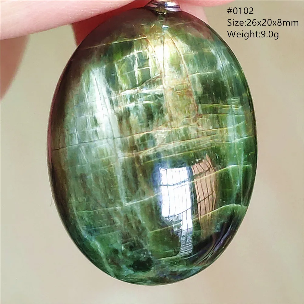 Natural Green Diopside Cat Eye Oval Pendant Necklace