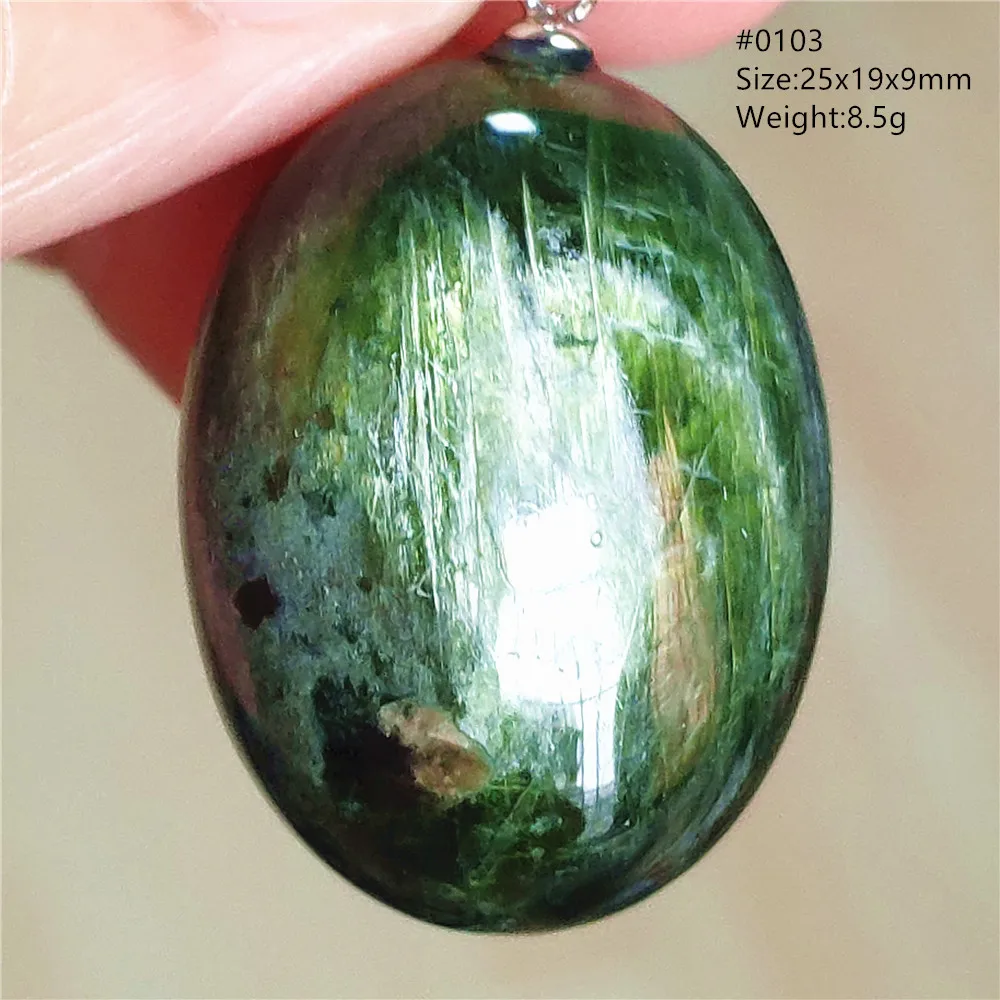 Natural Green Diopside Cat Eye Oval Pendant Necklace