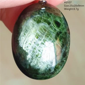 Natural Green Diopside Cat Eye Oval Pendant Necklace - Image 4