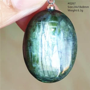 Natural Green Diopside Cat Eye Oval Pendant Necklace - Image 41