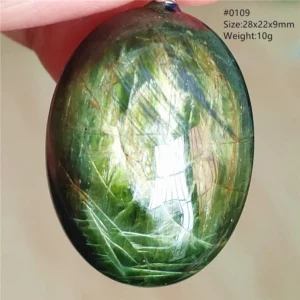 Natural Green Diopside Cat Eye Oval Pendant Necklace - Image 18