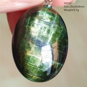 Natural Green Diopside Cat Eye Oval Pendant Necklace - Image 5