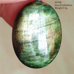 Natural Green Diopside Cat Eye Oval Pendant Necklace - Image 19