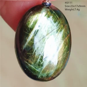 Natural Green Diopside Cat Eye Oval Pendant Necklace - Image 9