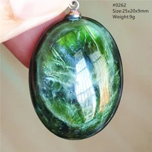 Natural Green Diopside Cat Eye Oval Pendant Necklace - Image 25