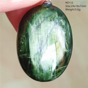Natural Green Diopside Cat Eye Oval Pendant Necklace - Image 7