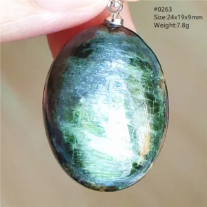 Natural Green Diopside Cat Eye Oval Pendant Necklace - Image 11