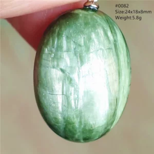 Natural Green Diopside Cat Eye Oval Pendant Necklace - Image 32
