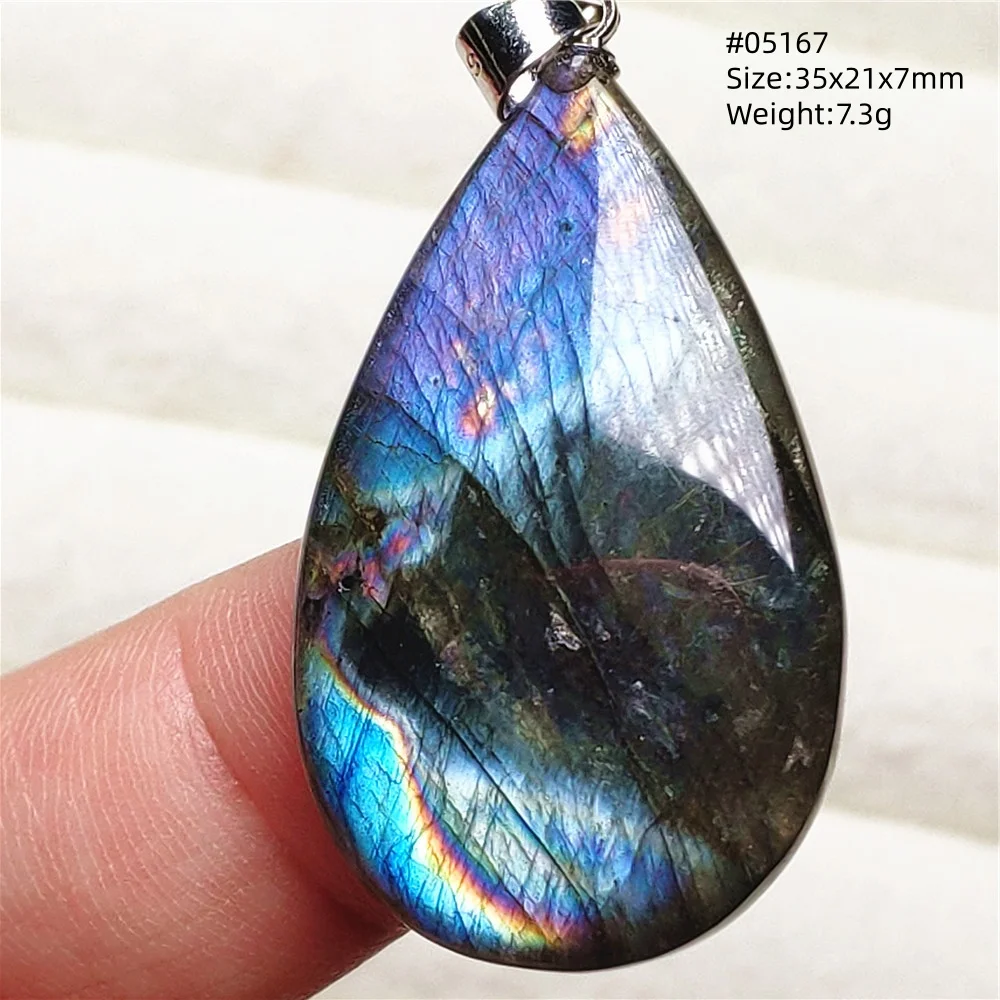Rainbow Flash Purple Labradorite Pendant Necklace