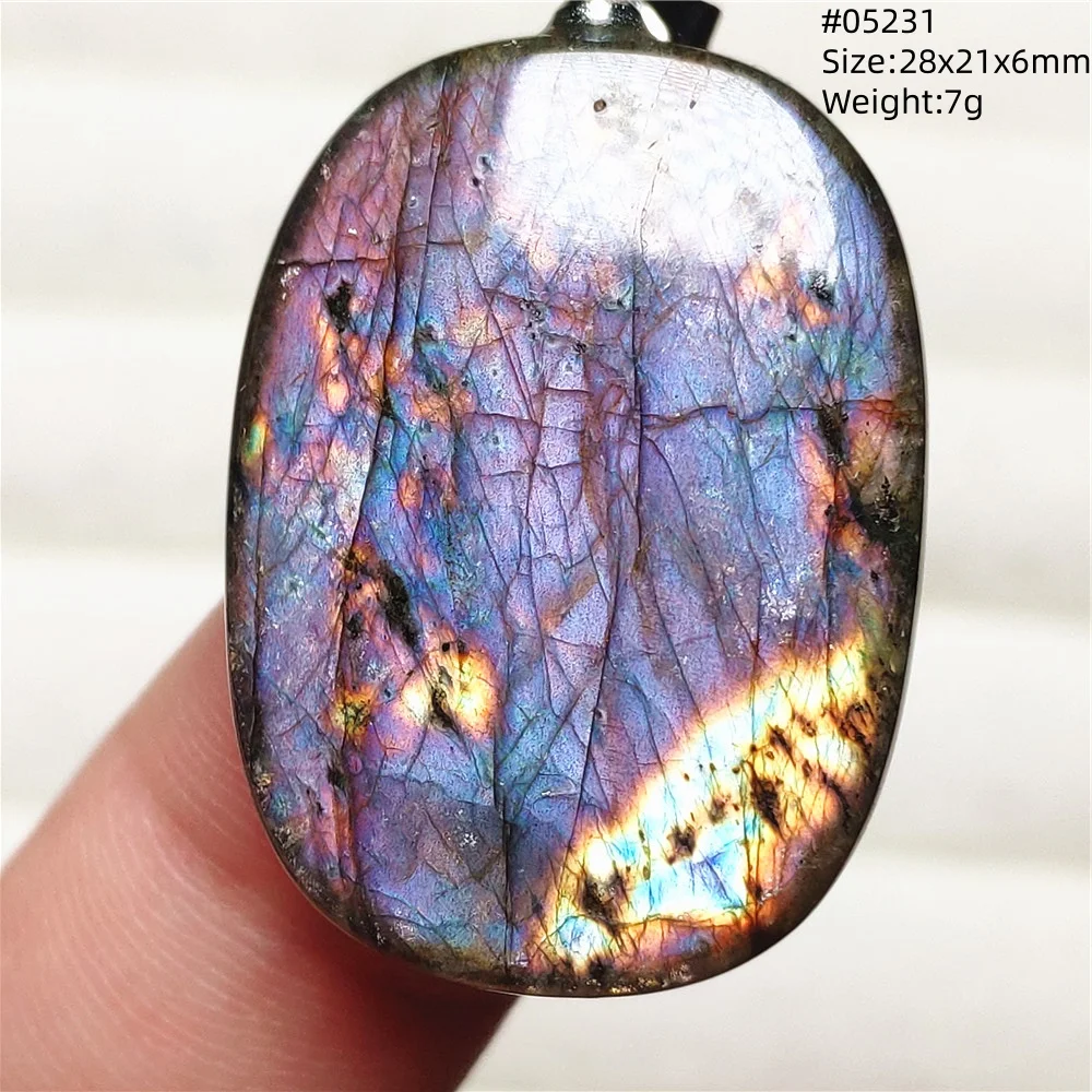 Purple Labradorite Pendant, Rare Natural Stone Necklace