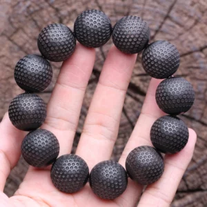 Natural Ebony 20mm Carved Wood Bead Bracelet, Good Luck - Image 7