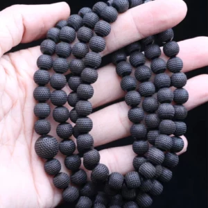 Natural Ebony 20mm Carved Wood Bead Bracelet, Good Luck - Image 12