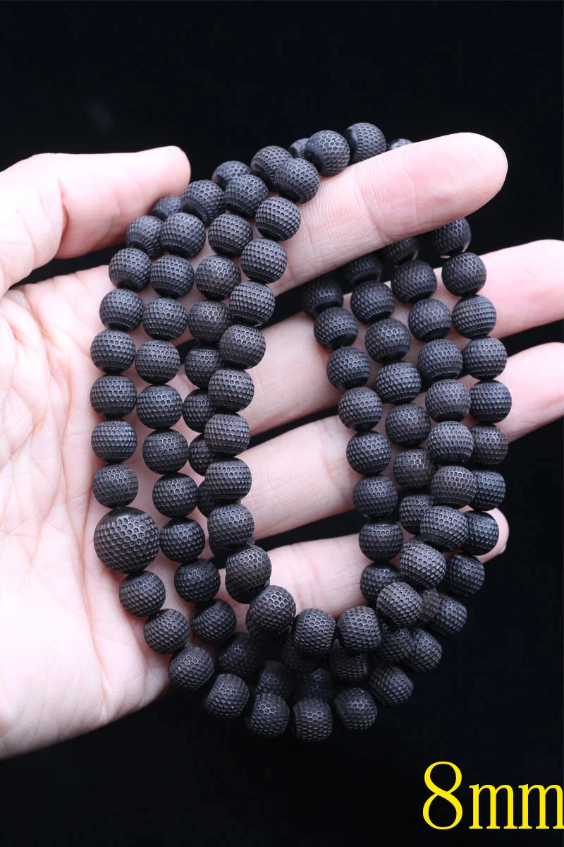 Natural Ebony 20mm Carved Wood Bead Bracelet, Good Luck - Image 12