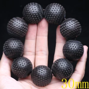 Natural Ebony 20mm Carved Wood Bead Bracelet, Good Luck - Image 9