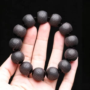 Natural Ebony 20mm Carved Wood Bead Bracelet, Good Luck - Image 11