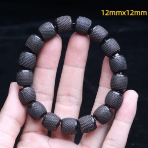 Natural Ebony 20mm Carved Wood Bead Bracelet, Good Luck - Image 4