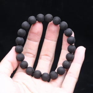 Natural Ebony 20mm Carved Wood Bead Bracelet, Good Luck - Image 5