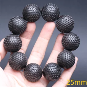 Natural Ebony 20mm Carved Wood Bead Bracelet, Good Luck - Image 6
