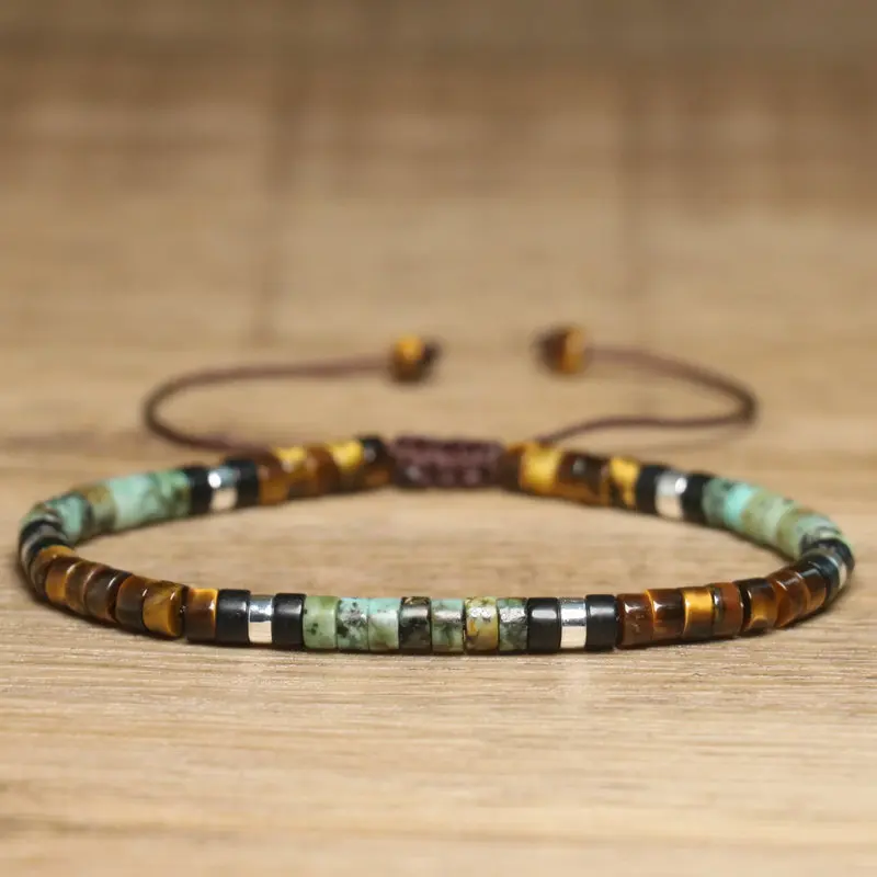 Tiger Eye & Turquoise Natural Stone Charm Bracelet