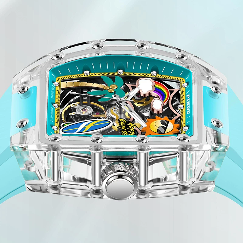 PINDU Men's Mechanical Watch, Glowing Resin Strap