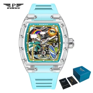 PINDU Men's Mechanical Watch, Glowing Resin Strap - Image 7