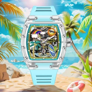 PINDU Men's Mechanical Watch, Glowing Resin Strap - Image 1