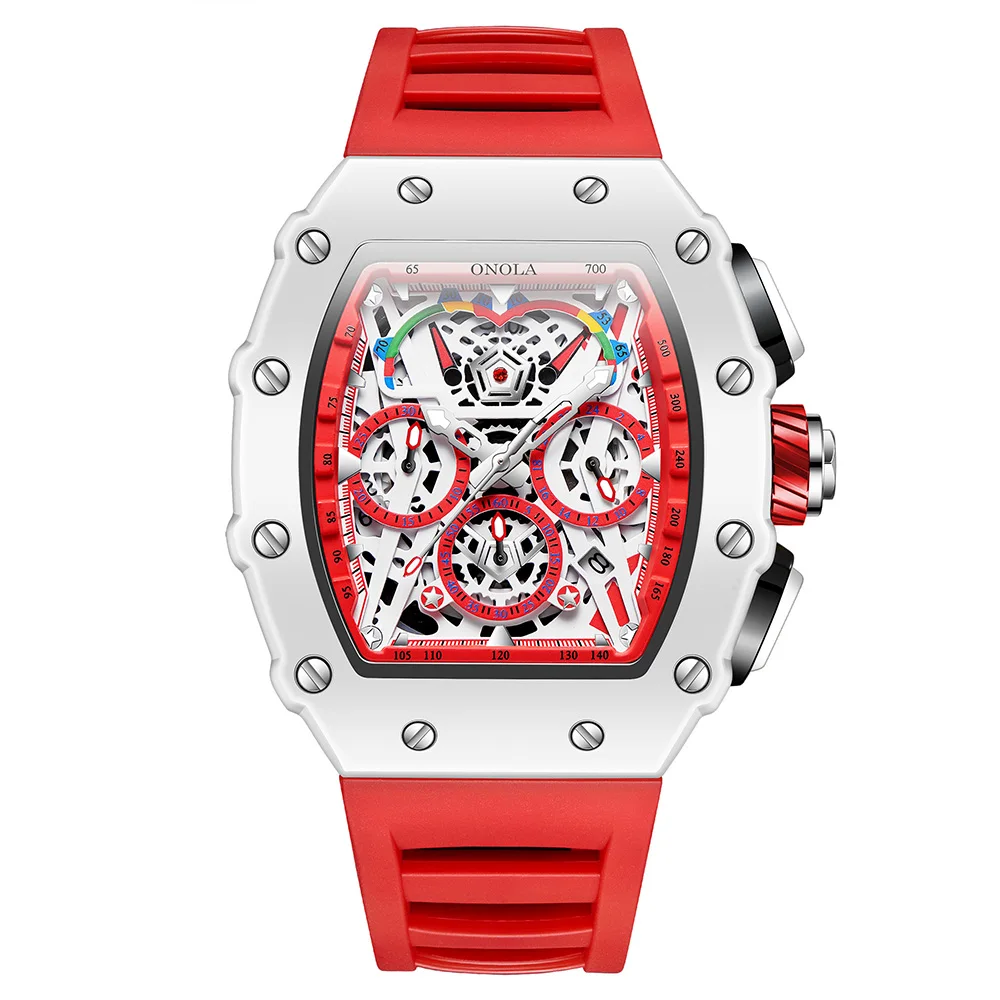 ONOLA Men's Hollow Dial Luminous Calendar Sport Quartz Watch