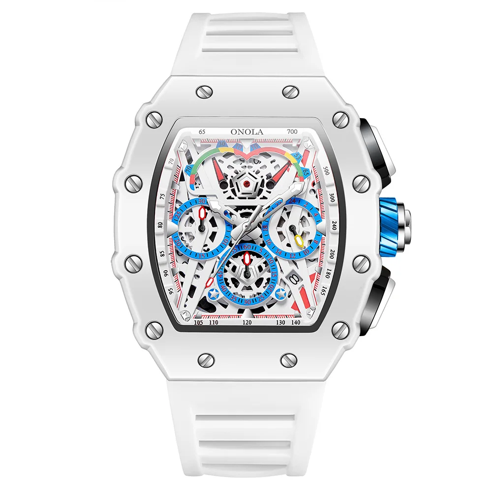 ONOLA Men's Hollow Dial Luminous Calendar Sport Quartz Watch