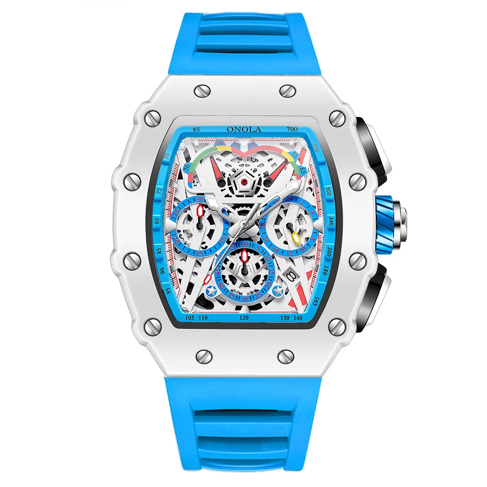 ONOLA Men's Hollow Dial Luminous Calendar Sport Quartz Watch