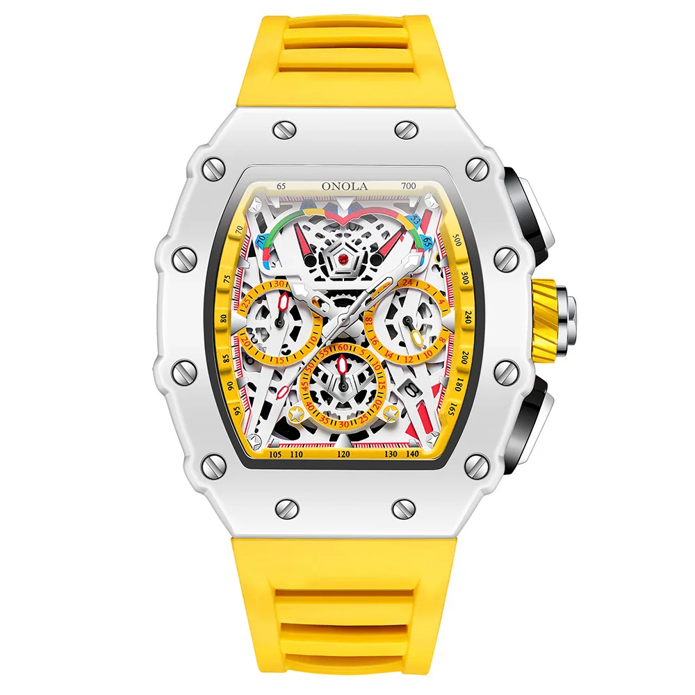 ONOLA Men's Hollow Dial Luminous Calendar Sport Quartz Watch