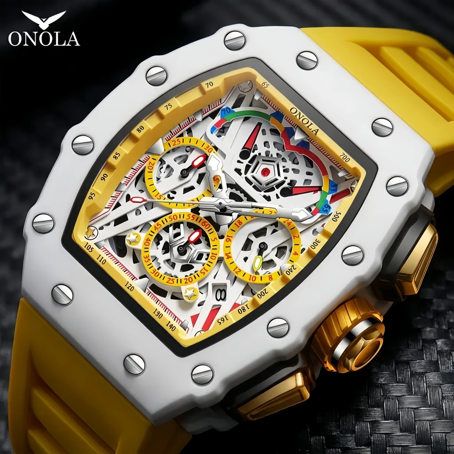 ONOLA Men's Hollow Dial Luminous Calendar Sport Quartz Watch - Image 4