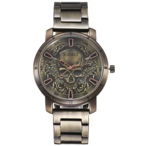 Retro Skull Watch, Men's Luxury Steel & Leather - Image 19